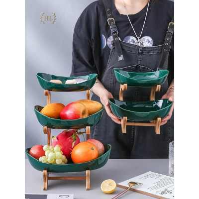 Khay sứ 3 tầng kèm kệ gỗ phong cách Bắc Âu | Kệ gỗ 3 tầng khay sứ Home Decor | KỆ SỨ 3 TẦNG GỖ TRE CAO CẤP