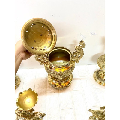 BỘ ĐỈNG NGŨ SỰ 36 CM  CHẤT LIỆU BẰNG ĐỒNG VÀNG  BỘ THỜ CÚNG TÂM LINH