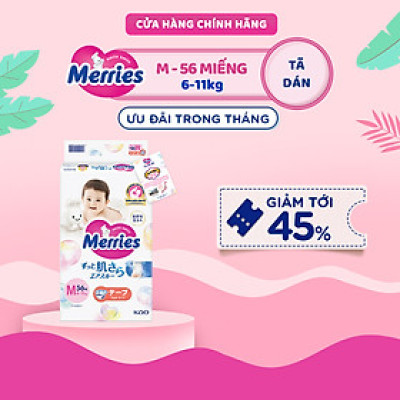 Tã/bỉm dán Merries size M - 56 miếng (dành cho bé từ 6 - 11kg)