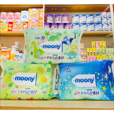 Combo 10 Gói Khăn ướt, khăn giấy ướt Moony Không Mùi 99% Nước Tinh Khiết Nội Địa Nhật (76 tờ/gói)