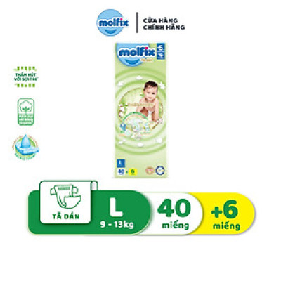 Tã/bỉm dán Molfix Thiên nhiên Jumbo L (9kg - 13kg) - Gói 40+6 miếng