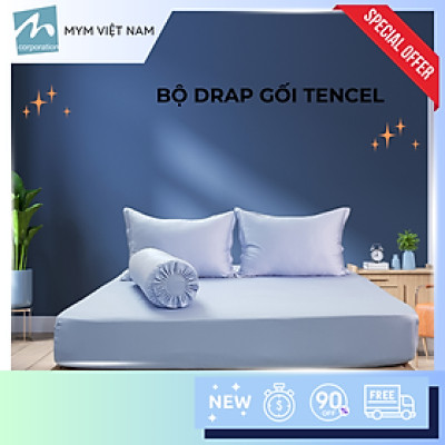 Bộ drap gối MYM Tencel màu (Set 1 vỏ gối nằm, 1 vỏ gối ôm, 1 ga chun) - 120CM x 200CM x 30CM