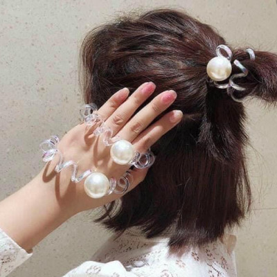 Set 3 kẹp càng cua kèm 2 dây buộc tóc xoắn đính hạt hàn quốc