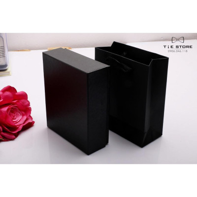 Ca Vat bộ 3 món kèm hộp túi xách cao cấp, quà tặng chú rể, Cavat nâu kẻ