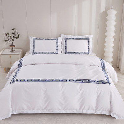 Bộ chăn ra Casa Bello Home - Set Serenity Blue Cotton lụa satin thêu họa tiết thêu 5 món