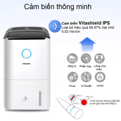 Máy hút ẩm kiêm lọc không khí cao cấp Philips DE5205/00 Cảm biến chất lượng không khí: 4 màu cho diện tích 31-40（㎡ ) - HÀNG NHẬP KHẨU