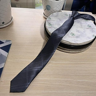 Cà vạt nam xám kẻ ẩn 6cmx150cm hàng dài tự thắt