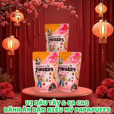 Bánh ăn dặm PAPAFOOD PAPAPUFFS Vị Dâu Tây & Ca Cao - 100% Ngũ Cố Hữu Cơ - Gói 30G