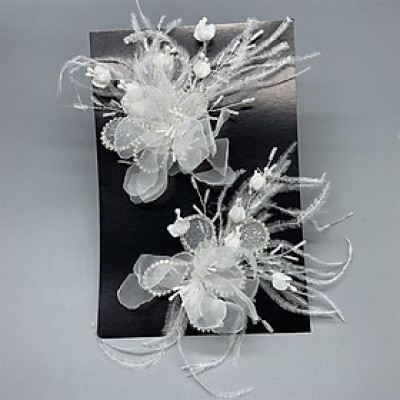 Cài tóc cô dâu hoa voan trắng đính lông vũ mới t8/2024