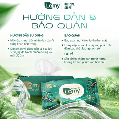 Khăn ướt Lamy gói 80 tờ không mùi không cồn không chất tẩy trắng an toàn cho bé