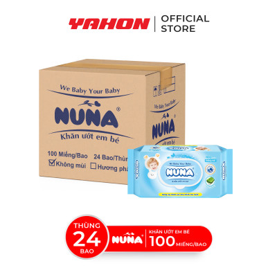 Thùng Khăn Ướt Em Bé NUNA Không Mùi 100 Miếng/Bao, 24 Bao/Thùng