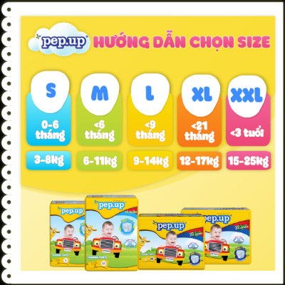 Combo 4 Gói Tã/Bỉm Quần Em Bé Pep.up Extra Dry Siêu Mềm Mại, Siêu Khô Thoáng, Kháng Khuẩn Size L (9 Miếng/Gói)
