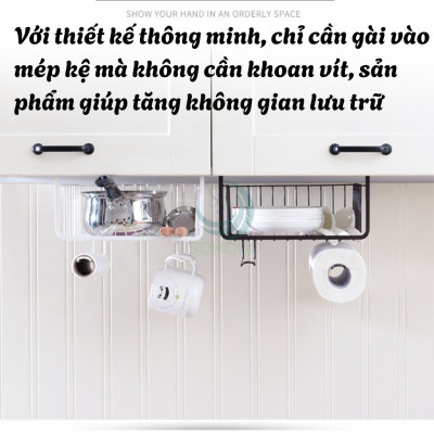 Bộ 2 Giá treo giấy lau, cốc, vật dụng nhà bếp- Kệ treo dưới tủ bếp tiết kiệm không gian