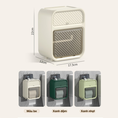 Hộp Đựng Giấy Vệ Sinh 2 tầng có kệ để diện thoại dán tường chất liệu ABS + PP cao cấp chống nước có ngăn kéo để đồ và kệ để điện thoại, Kệ treo tường đa năng Kitchen
