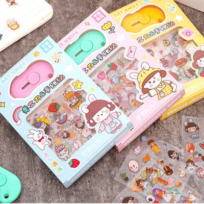 Hộp sticker 8 tấm trong suốt kèm dao tiện ích