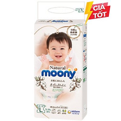 Bỉm - Tã dán Moony Natural size L 38 miếng