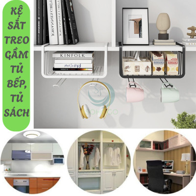 Bộ 2 Giá treo giấy lau, cốc, vật dụng nhà bếp- Kệ treo dưới tủ bếp tiết kiệm không gian