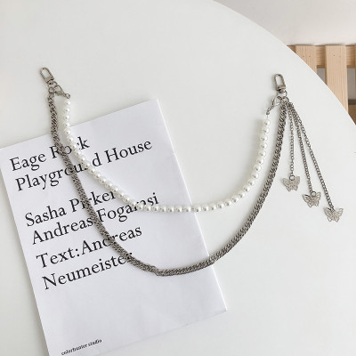 Chuỗi dây xích đeo thắt lưng đeo cạp quần mix tua rua cánh bướm và ngọc trai ấn tượng độc lạ handmade phong cách riêng