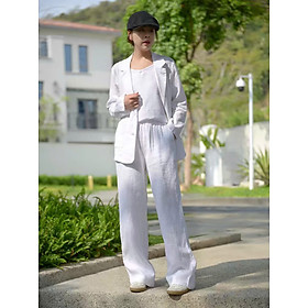 Set bộ áo khoác blazer tay dài và quần ống rộng cạp chun cực phong cách, tối giản, vintage