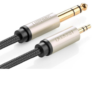 Cáp 3.5mm TRS ra 6.35mm TS Stereo Pro Audio mạ vàng 24K 2M màu xám đen  Ugreen 127AT10628AV Hàng chính hãng