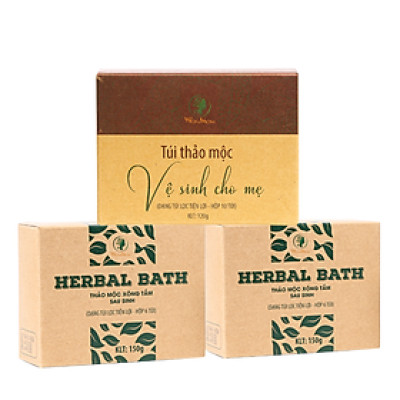 Bộ thảo mộc xông hơi cơ bản Wonmom ( 1 Hộp xông cửa mình + 2 Hộp xông tắm sau sinh loại 6 túi/hộp )