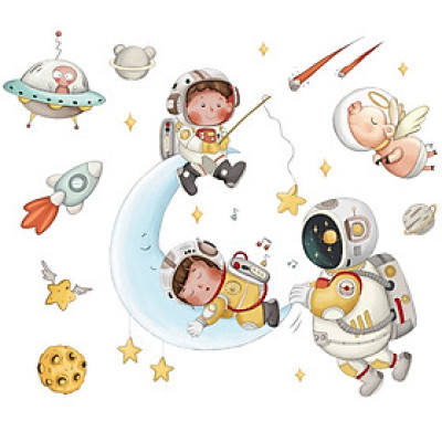 Sticker Giấy Dán Tường Decal Dán tường Tranh Dán Tường Trang Trí Tường Mẫu Em Làm Phi Hành Gia ZH91