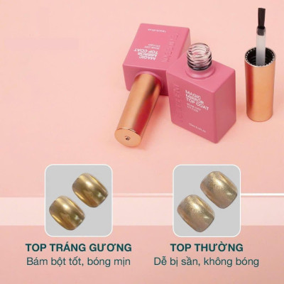 Top Bóng Chà Tráng Gương Vedeeni Làm Nail Chai 15ml Vỏ Đỏ Hồng, Sơn Gel Magic Mirror Top Coat Bám Bột Siêu Sáng, Bền Màu Móng Nữ Women