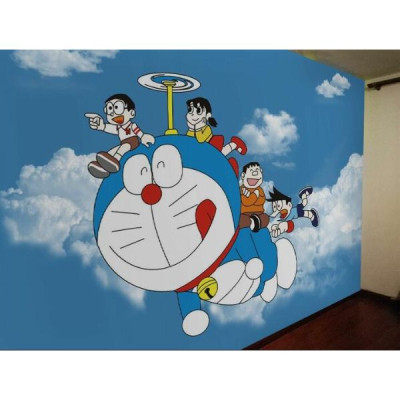 Tranh dán tường 3d Doremon dán phòng bé - ép kim sa - có sẵn keo TB74