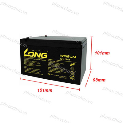 Bình Ắc Quy Khô Long WP12-12A/ WP12-12BT   12V-12Ah dùng cho ups, lưu điện cửa cuốn, lưu điện máy tính, loa kéo