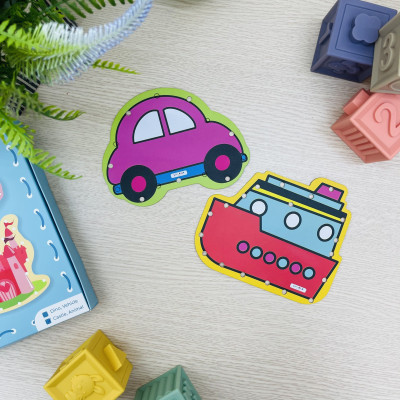 Đồ Chơi Xỏ Dây Lacing Cards - Bộ 10 Thẻ Động Vật Khủng Long Phương Tiện Giao Thông - Lalala Baby 