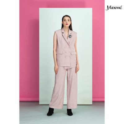 Áo vest hồng cotton bố, cổ đan tông Maxivic M032401A