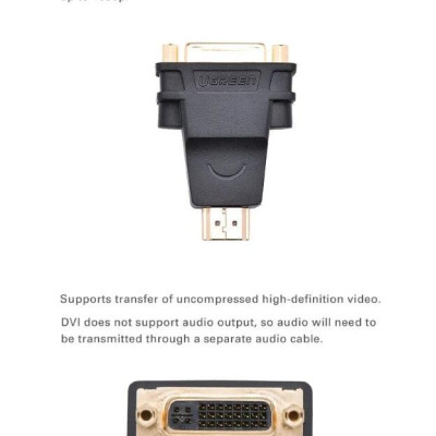 Ugreen UG2012320123TK Màu Đen Đầu chuyển đổi HDMI sang DVI 24 + 5 âm - HÀNG CHÍNH HÃNG