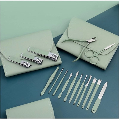 Bộ dụng cụ làm móng tay chân 16 món cao cấp đi kèm bao da tiện dụng inox - Hàng chính hãng