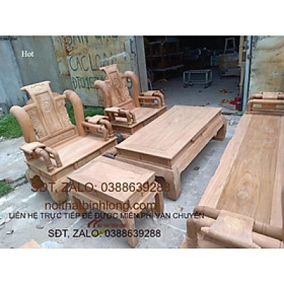 bộ bàn ghế phòng khách tần thủy hoàng gỗ gõ tay 12 hàng 6 món
