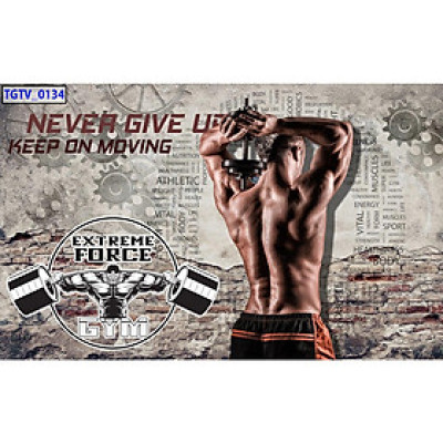 Tranh dán tường 3d trang trí phòng gym - ép kim sa- có sẵn keo GY13