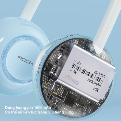 Quạt mini đeo cổ không cánh Rockspace sạc tích điện, dùng liên tục 5h có 3 chế độ gió - Hàng chính hãng