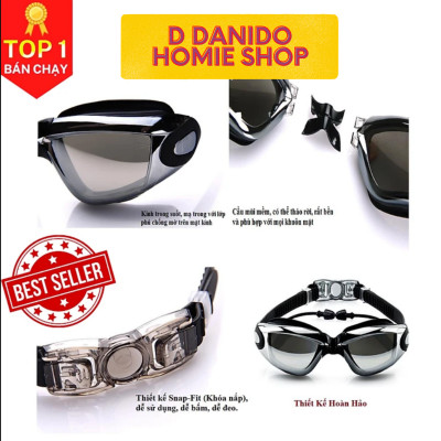 Kính bơi nam nữ tráng gương cao cấp có bịt tai - Kính bơi chống tia UV, chống sương mù thiết kế chống trơn trượt, co giãn - Hàng chính hãng D Danido  