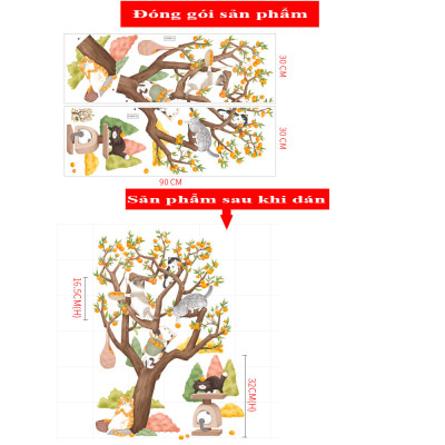 Sticker Giấy Dán Tường Decal Dán tường Tranh Dán Tường Trang Trí Tường Mẫu Gia Đình Mèo Thu Hoach Cam ZH-1016