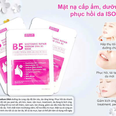 Mặt nạ ISOLUX Whitening Repair Sodium DNA B5 mask 25ml hạn 2027 dưỡng trắng cấp ẩm phục hồi