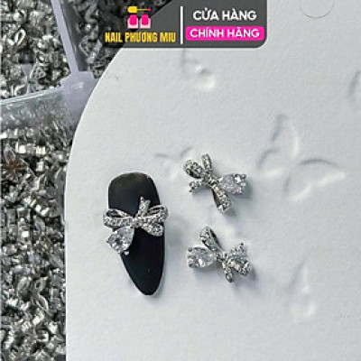 10 Chiếc Nơ Nút Lấp Lánh Charm Bạc Đính Đá Charm Trắng Hồng 3D Đinh Tán Làm Nail Siêu Xinh Mẫu Mới Nail Phương Miu Nữ Women