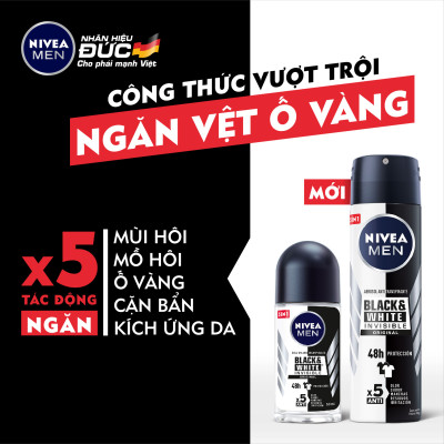 Xịt Ngăn Mùi NIVEA MEN Black&White Ngăn Vệt Ố Vàng Vượt Trội - Hương Nhẹ Nhàng (150 Ml) - 82241