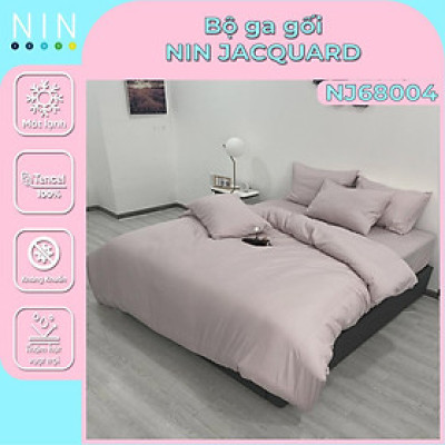 [TENCEL MÁT LẠNH] Bộ 4 món drap, áo gối NIN Tencel Jacquard NJ6804 màu trơn pastel nhẹ nhàng 1m6x2m, 1m8x2m, 2mx2m2