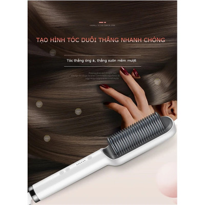 Lược Điện Chải Tóc, Công Suất 45W, Giúp Tóc Bồng Bềnh, Óng Mượt; Làm Xoăn, Duỗi Thẳng Dễ Dàng, Có Đèn Cảnh Báo Nhiệt Độ, Tăng Giảm Nhiệt Độ Dễ Dàng- Hàng Chính Hãng 
