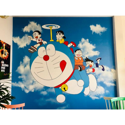 Tranh dán tường 3d Doremon dán phòng bé - ép kim sa - có sẵn keo TB74