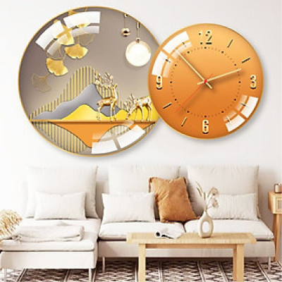 Tranh đồng hồ treo tường cách điệu hươu tài lộc phù hợp trang trí mọi không gian(Kèm đinh treo)