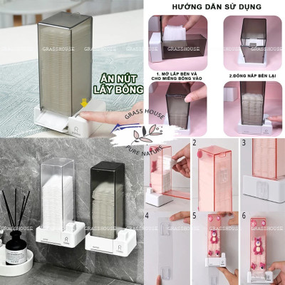 HỘP ĐỰNG BÔNG TẨY TRANG TREO TƯỜNG HOẶC ĐỂ TRÊN BÀN CÓ NÚT BẤM TIỆN DỤNG CHỐNG BỤI