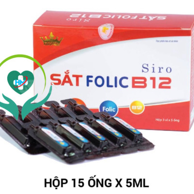 Siro Sắt Folic B12 Kingphar , hộp 15 ống x 5ml, hỗ trợ các trường hợp thiếu máu, thiếu sắt