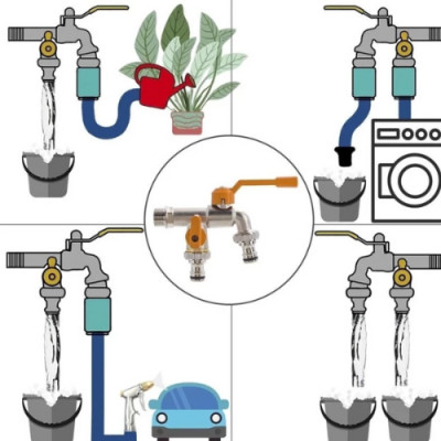 Vòi nước Faucet tăng áp bằng hợp kim vòi nước 2 đầu ra thông minh kèm 2 đầu nối ống