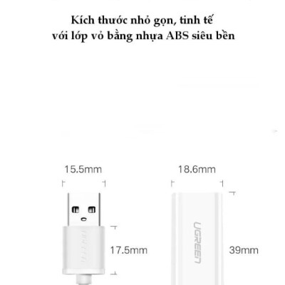 Ugreen UG30712US206TK 15CM màu Trắng Bộ chuyển USB 2.0 sang âm thanh 3.5mm - HÀNG CHÍNH HÃNG