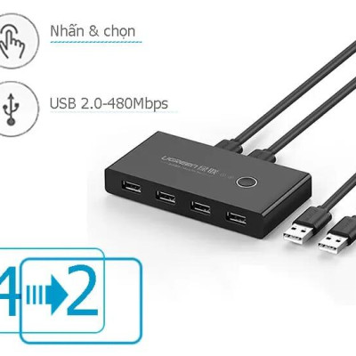 Ugreen UG30767US216TK Bộ chuyển mạch USB 2.0 gộp 4 thiết bị vào 2 máy tính cao cấp - HÀNG CHÍNH HÃNG